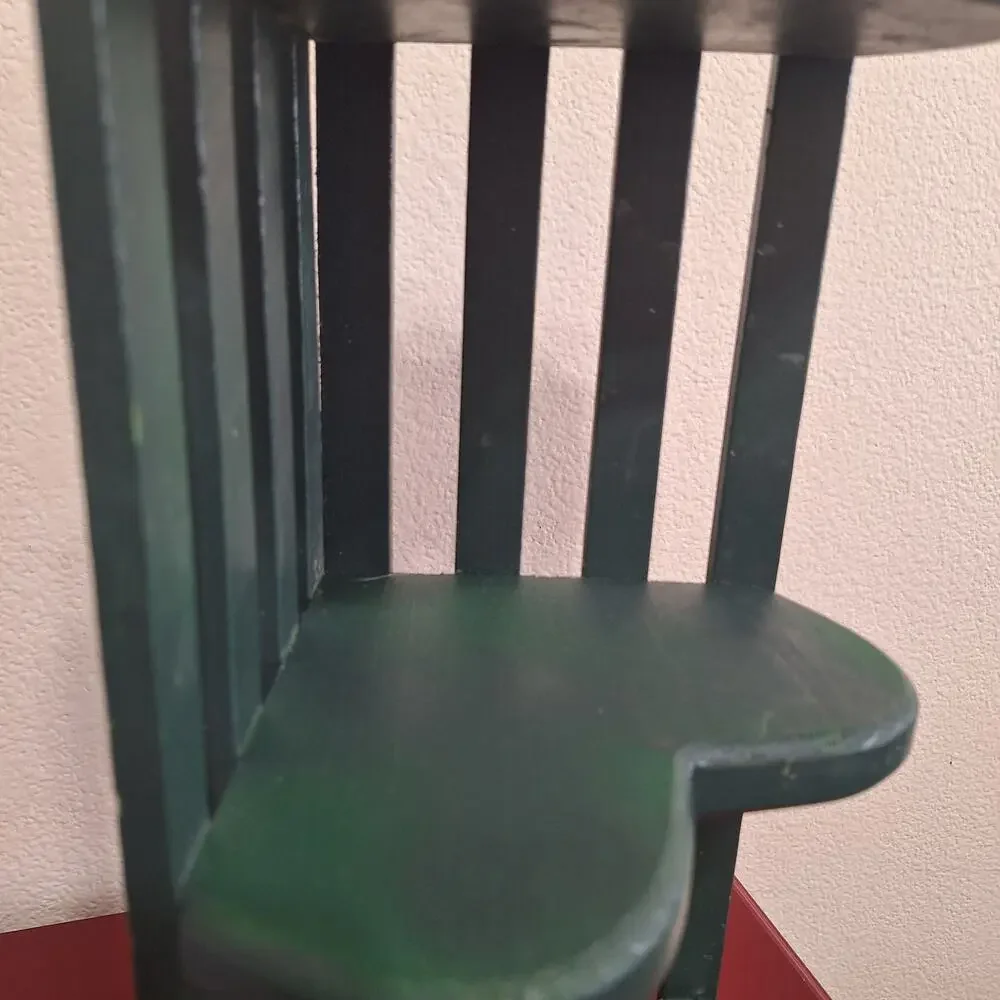Vintage wood corner heart 3 tier trinket shelf green folk art country kitchen